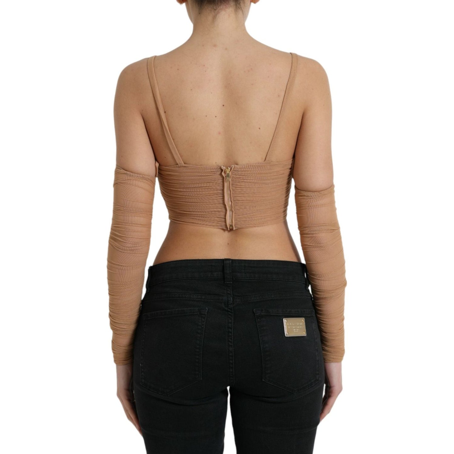 Dolce & Gabbana Brown Nylon Stretch Open Shoulder Cropped Top TSH84285-40