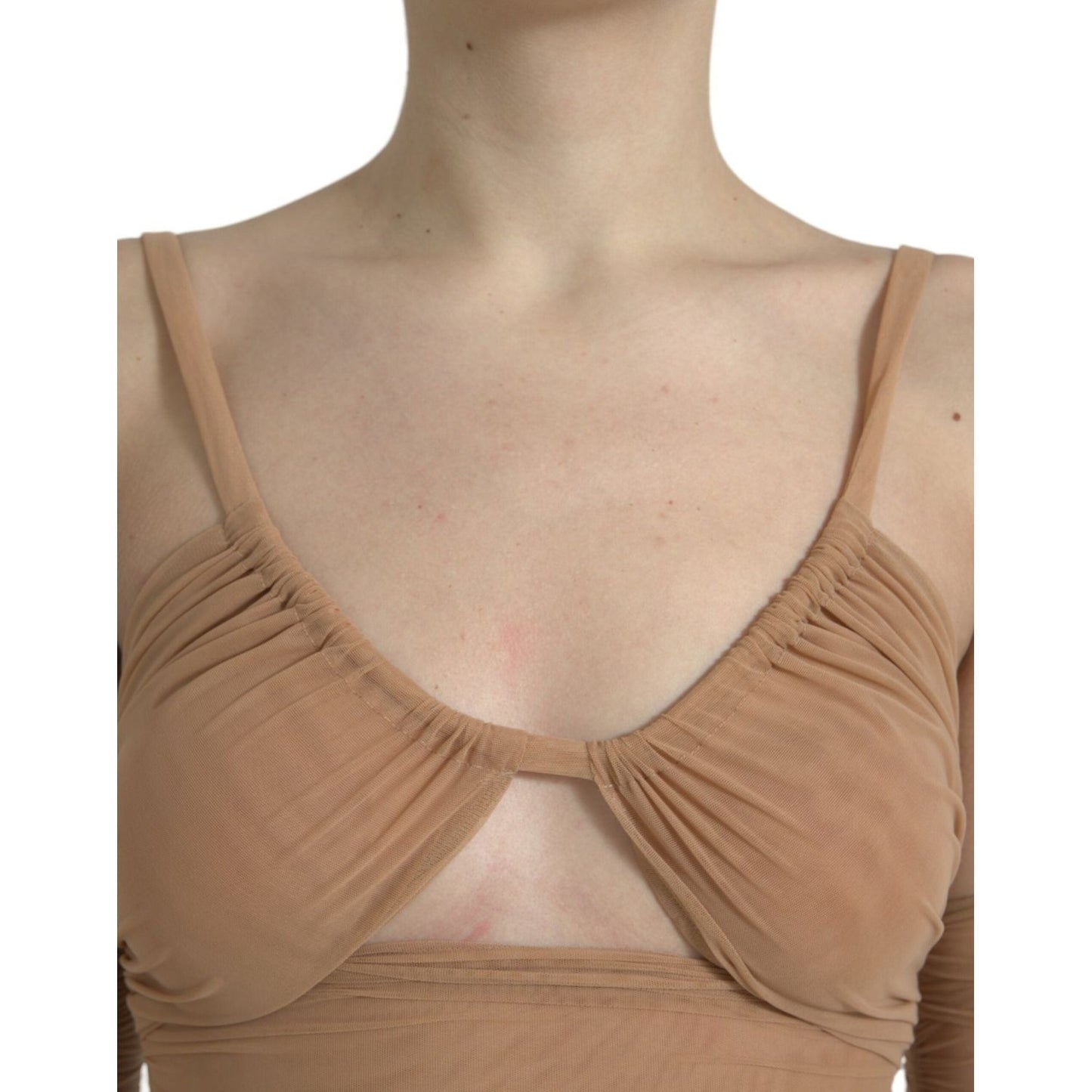 Dolce & Gabbana Brown Nylon Stretch Open Shoulder Cropped Top TSH84285-40