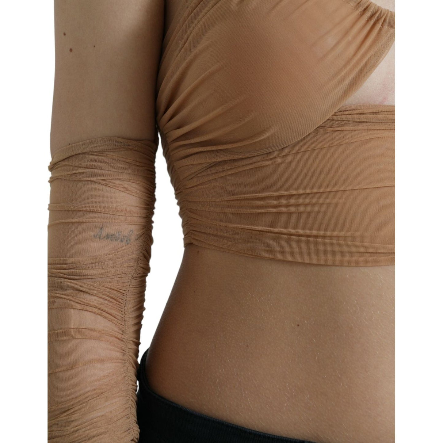 Dolce & Gabbana Brown Nylon Stretch Open Shoulder Cropped Top TSH84285-40