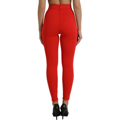 Dolce & Gabbana Red Nylon Stretch Slim Leggings Pants
