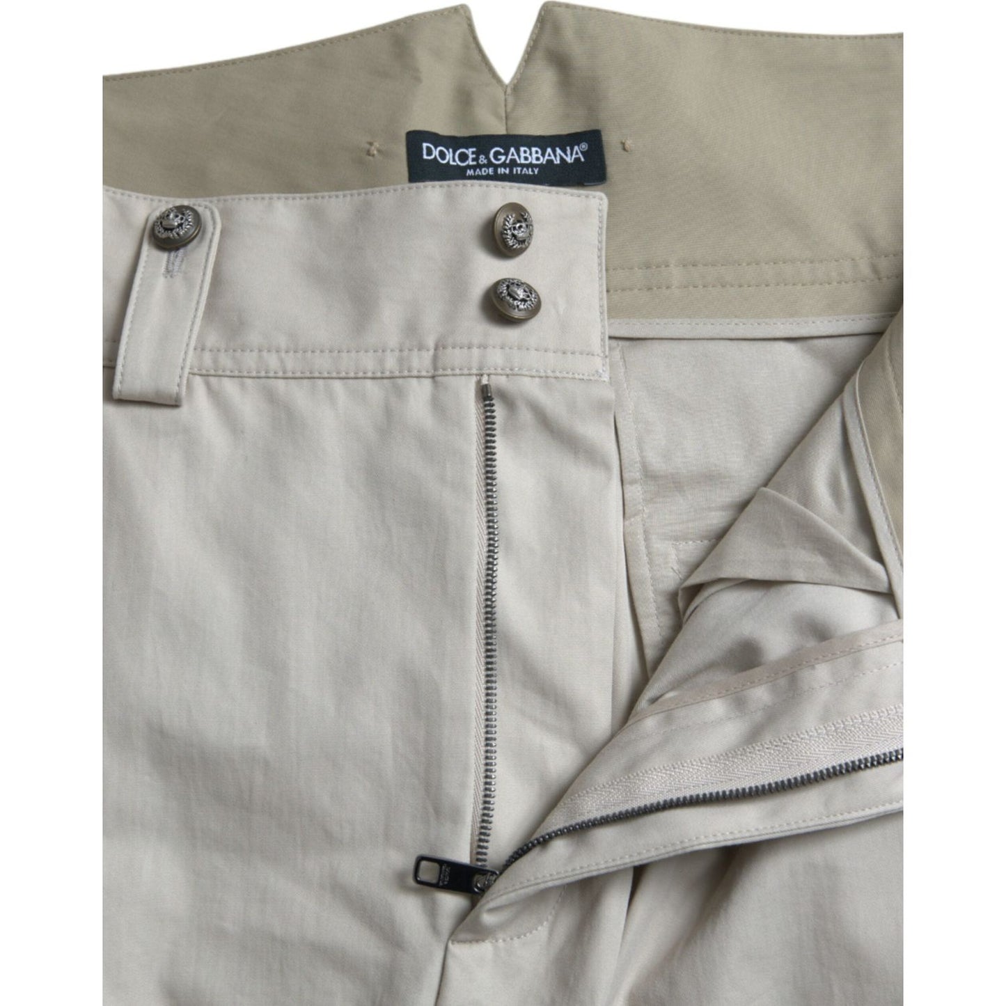 Dolce & Gabbana Beige Cotton High Waist Tapered Pants