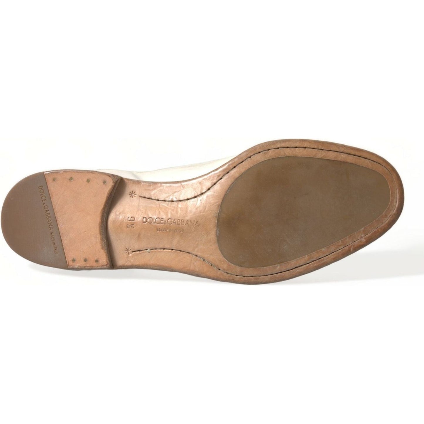 Dolce & Gabbana White Distressed Leather Derby Dress Shoes