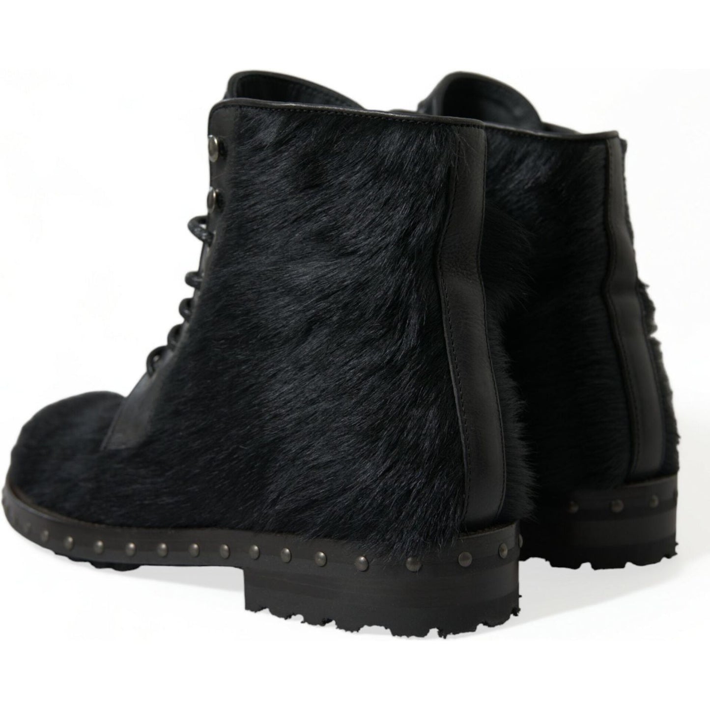 Dolce & Gabbana Black Pony Style Leather Mid Calf Boots Shoes