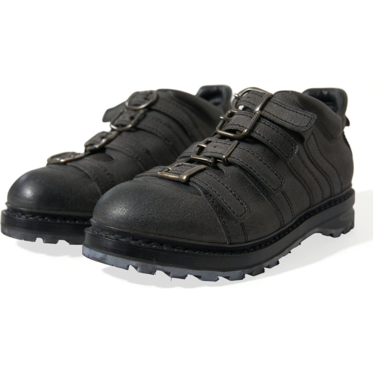 Dolce & Gabbana Black Leather Strap Men Ankle Boots Shoes