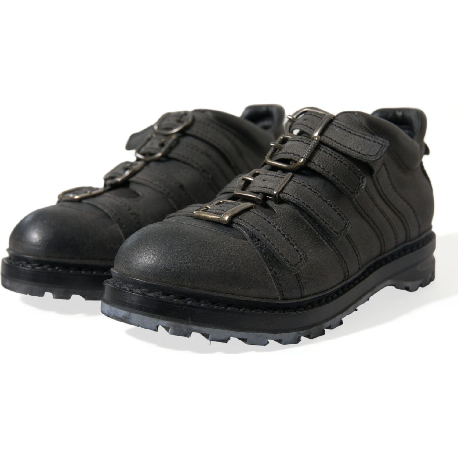 Dolce & Gabbana Black Leather Strap Men Ankle Boots Shoes
