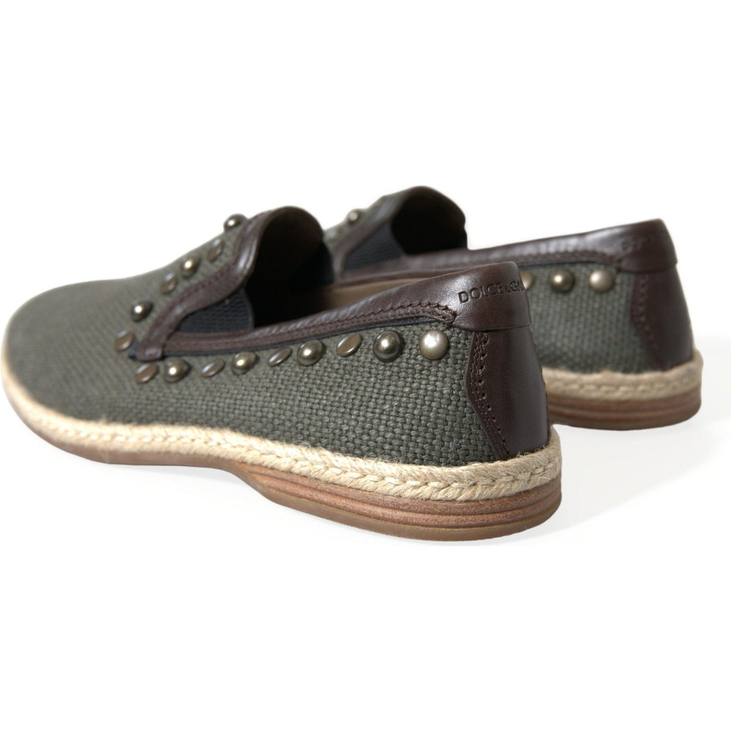 Dolce & Gabbana Gray Linen Leather Studded Loafers Shoes