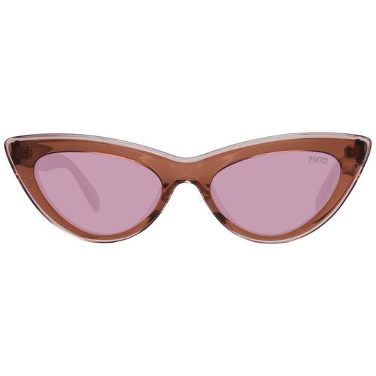 Emilio Pucci brown cat eye women's sunglasses with full-rim plastic frame, gradient burgundy lenses, and UV protection, includes branded case.