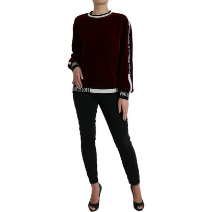 Dolce & Gabbana Bordeaux Velvet Round Neck Pullover Sweater