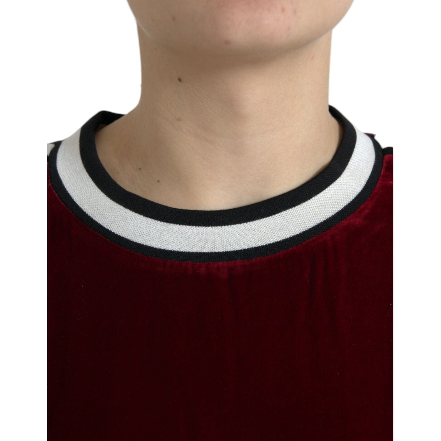 Dolce & Gabbana Bordeaux Velvet Round Neck Pullover Sweater