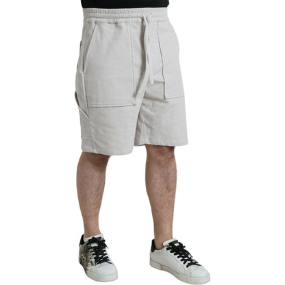 Dolce & Gabbana Beige Cotton Corduroy Logo Bermuda Shorts