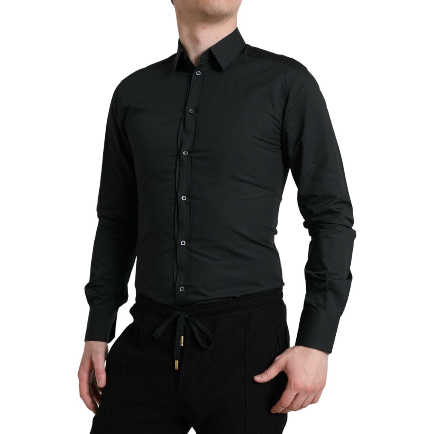 Dolce & Gabbana Black Cotton Silk Formal GOLD Dress Shirt