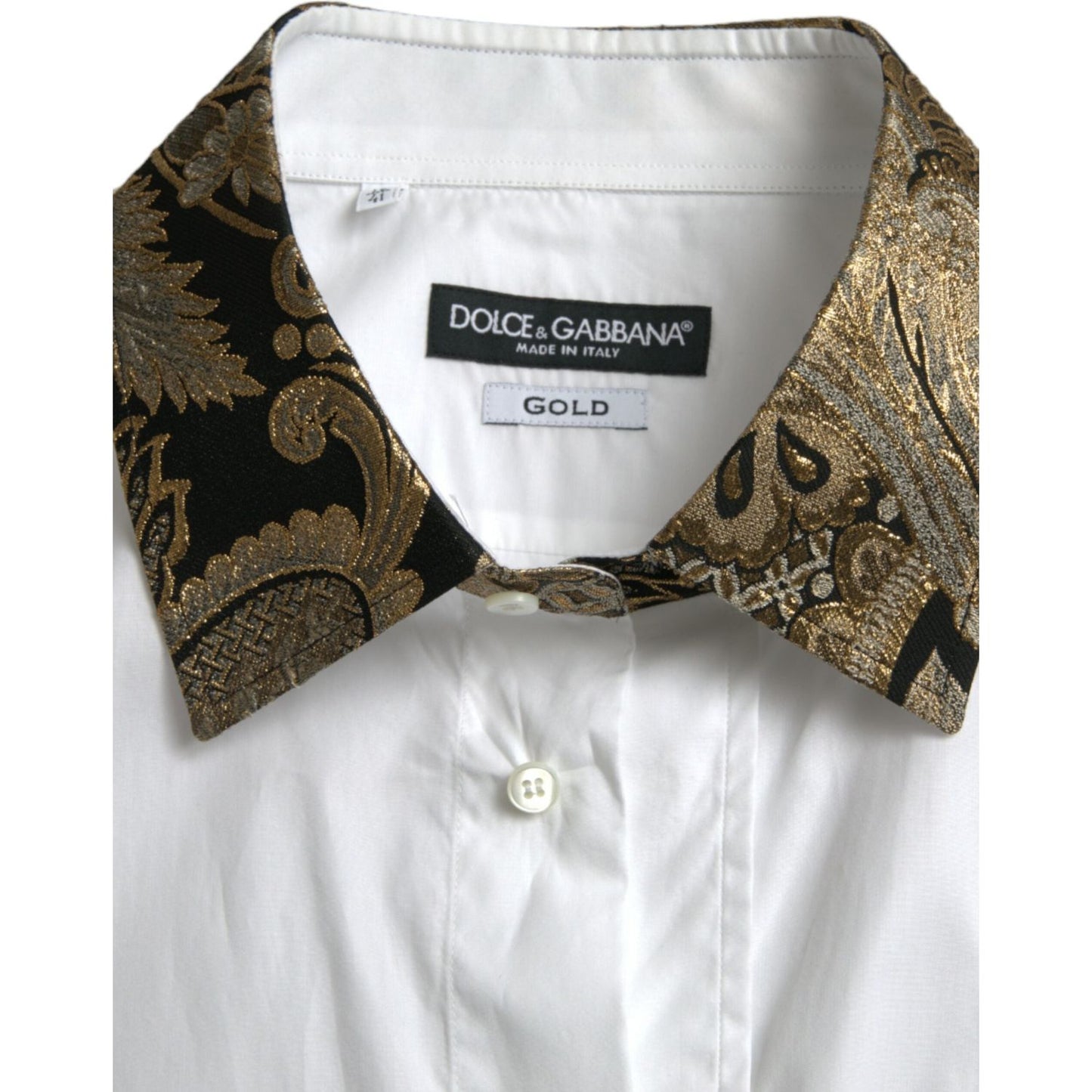 Dolce & Gabbana White Cotton Jacquard Formal GOLD Dress Shirt