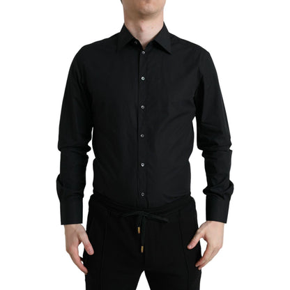 Dolce & Gabbana Black Cotton Men Formal GOLD Dress Shirt
