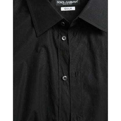 Dolce & Gabbana Black Cotton Men Formal GOLD Dress Shirt
