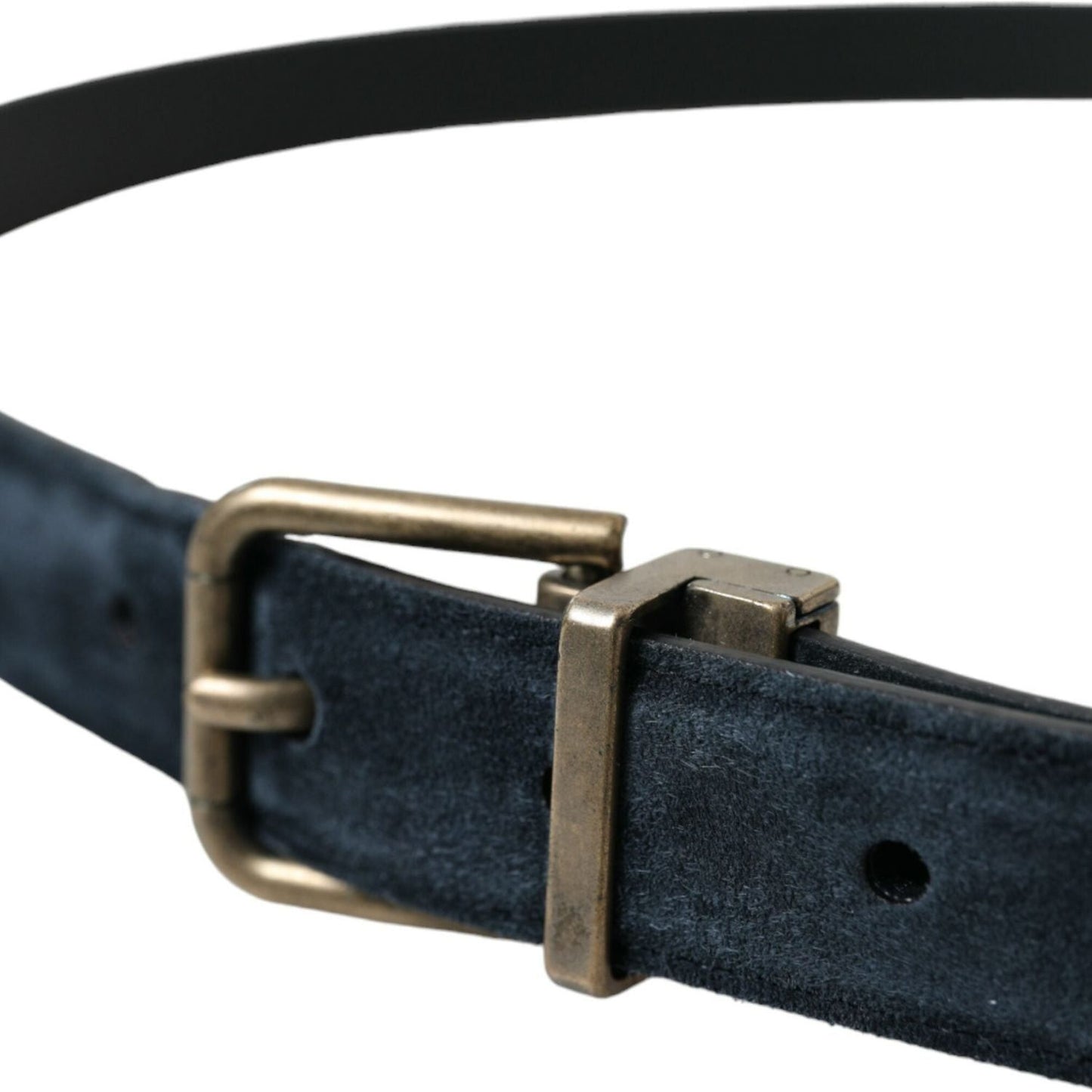 Dolce & Gabbana Blue Suede Leather Gold Metal Buckle Belt