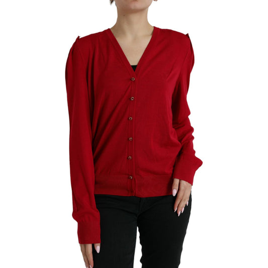 Dolce & Gabbana Red Wool V-neck Buttoned Cardigan Sweater