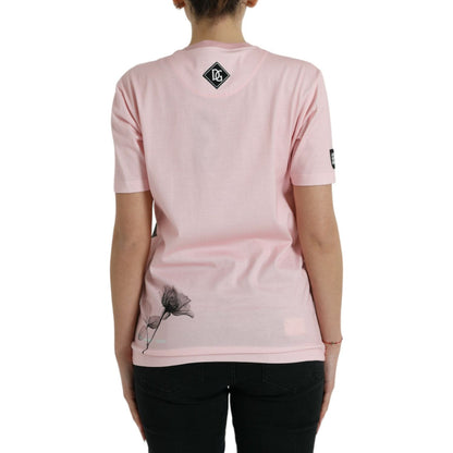 Dolce & Gabbana Pink Floral Print Cotton Short Sleeves T-shirt