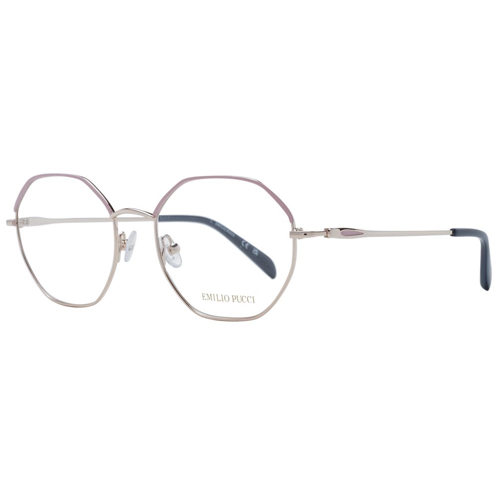 Emilio Pucci Pink Women Glasses Frame, full-rim round metal frame with rose color, demo lenses, 54-19-140 size.