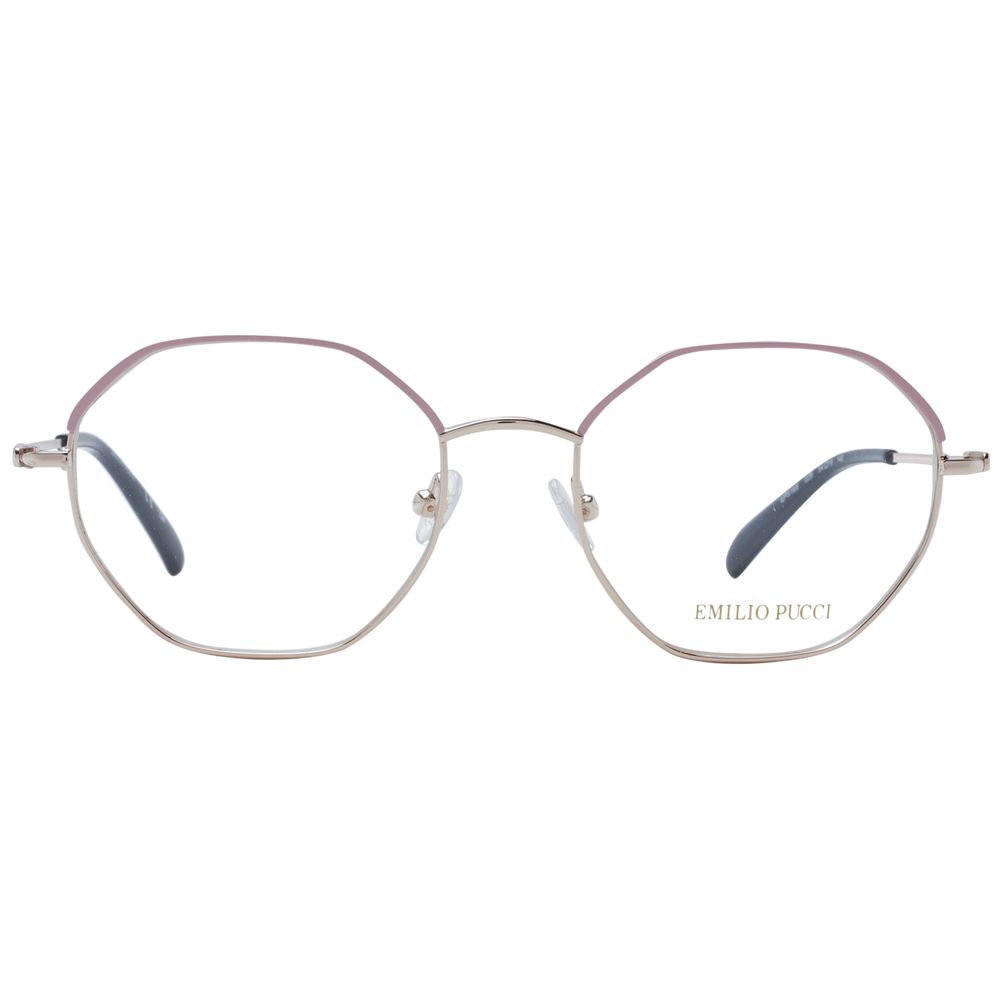 Emilio Pucci Pink Women Glasses Frame, rose metal full-rim round design with demo lenses, 54-19-140 size, includes branded case.