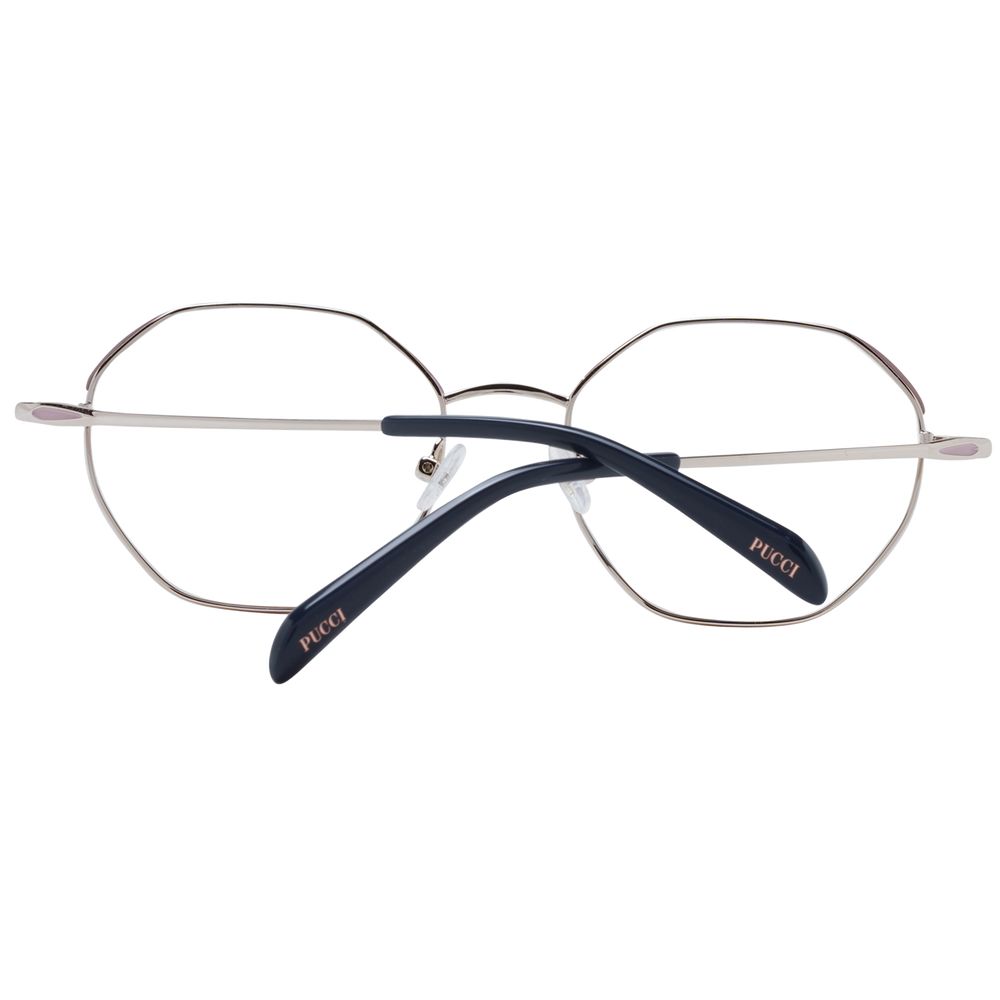Back view of Emilio Pucci Pink Women Glasses Frame in rose metal full-rim with demo lenses. Includes branded case.