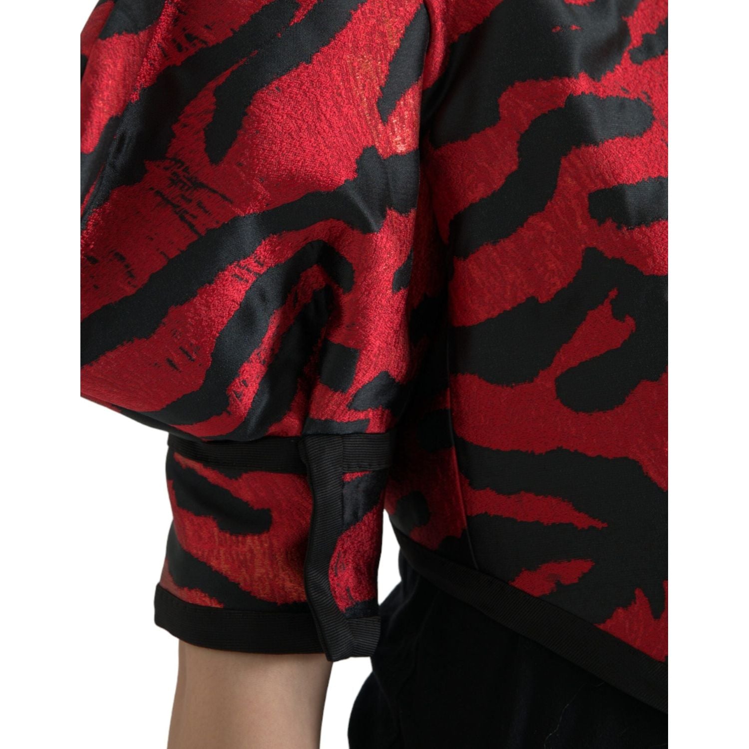Dolce & Gabbana Black Red Patterned Cropped Coat Jacket