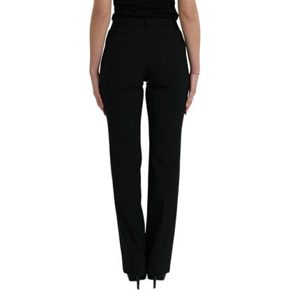 Dolce & Gabbana Black Wool Mid Waist Tapered Pants