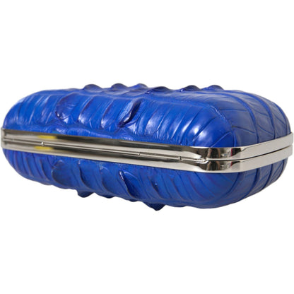 Balenciaga Blue Exotic Skin Leather Shoulder Crossbody Box Clutch Bag