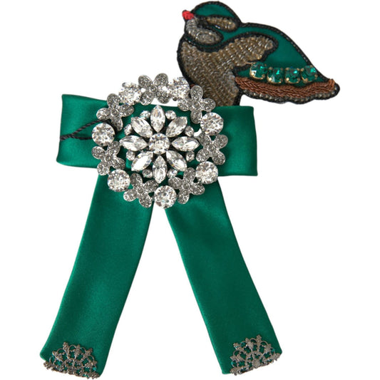 Dolce & Gabbana Green Satin Bird Crystal Women Hair Clip