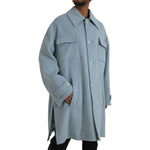 Dolce & Gabbana Light Blue Wool Button Trench Coat Jacket