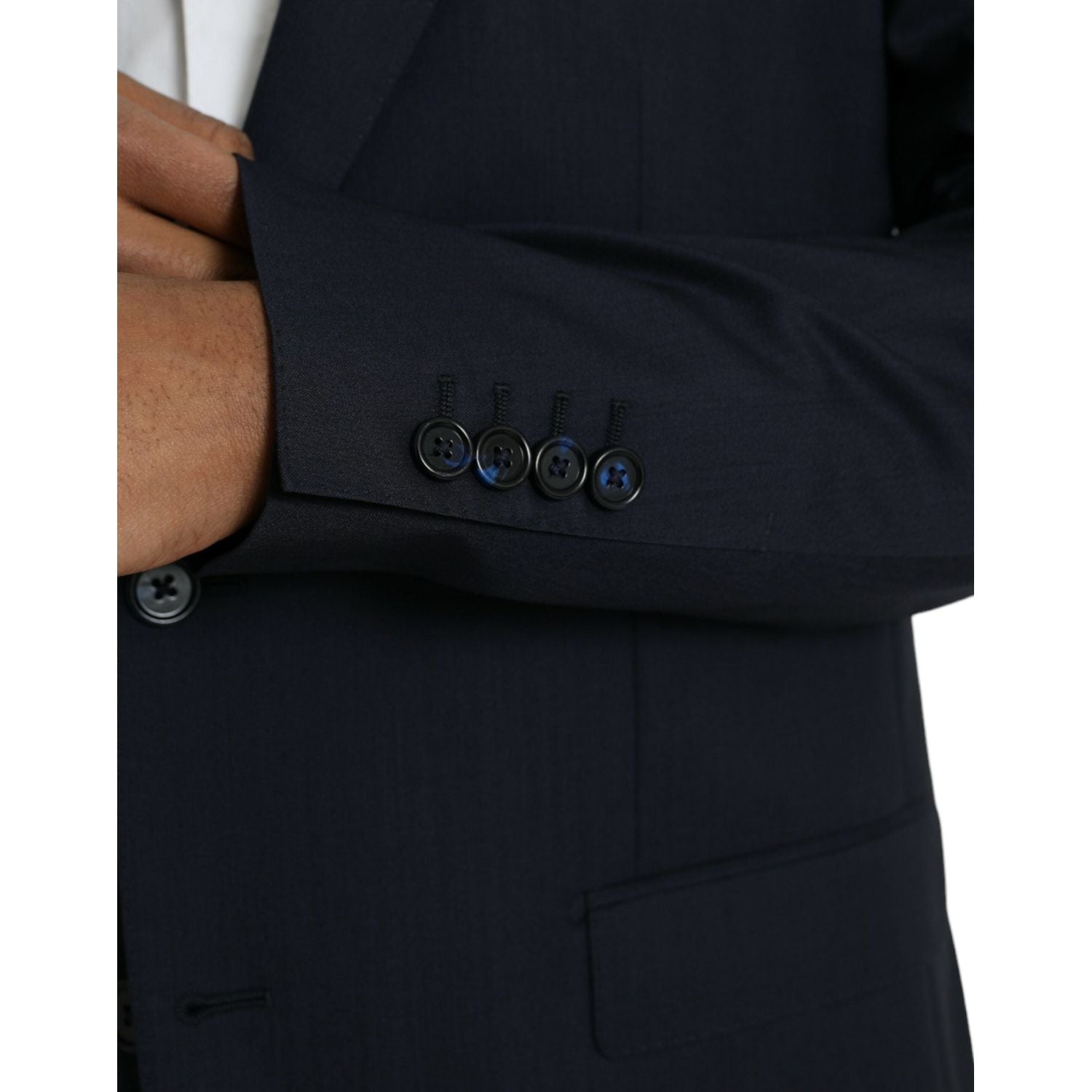 Dolce & Gabbana Dark Blue Wool Single Breasted Coat Blazer