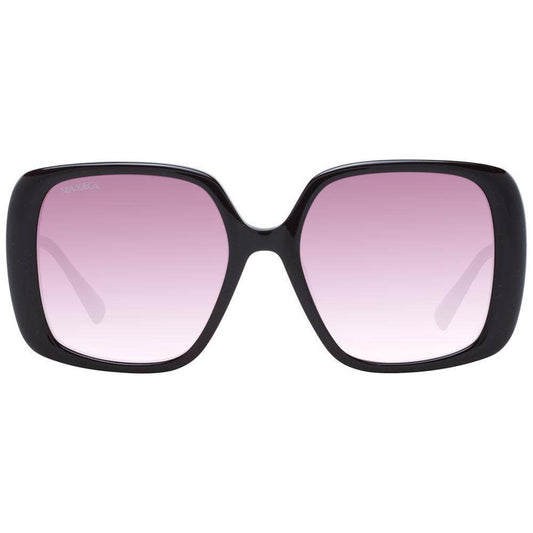 Max & Co brown square sunglasses for women with full-rim plastic frame and gradient burgundy lenses, includes branded case.