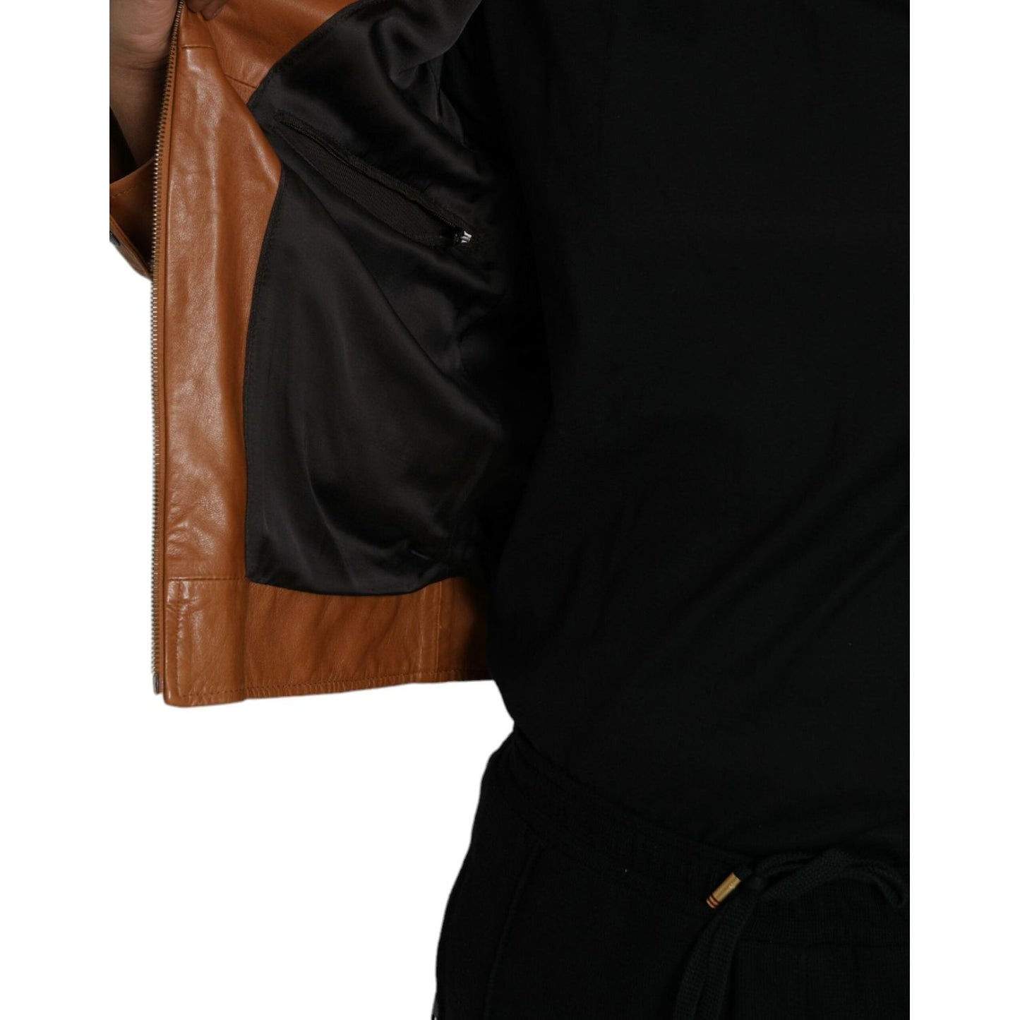 Dolce & Gabbana Brown Lamb Leather Full Zip Blouson Jacket