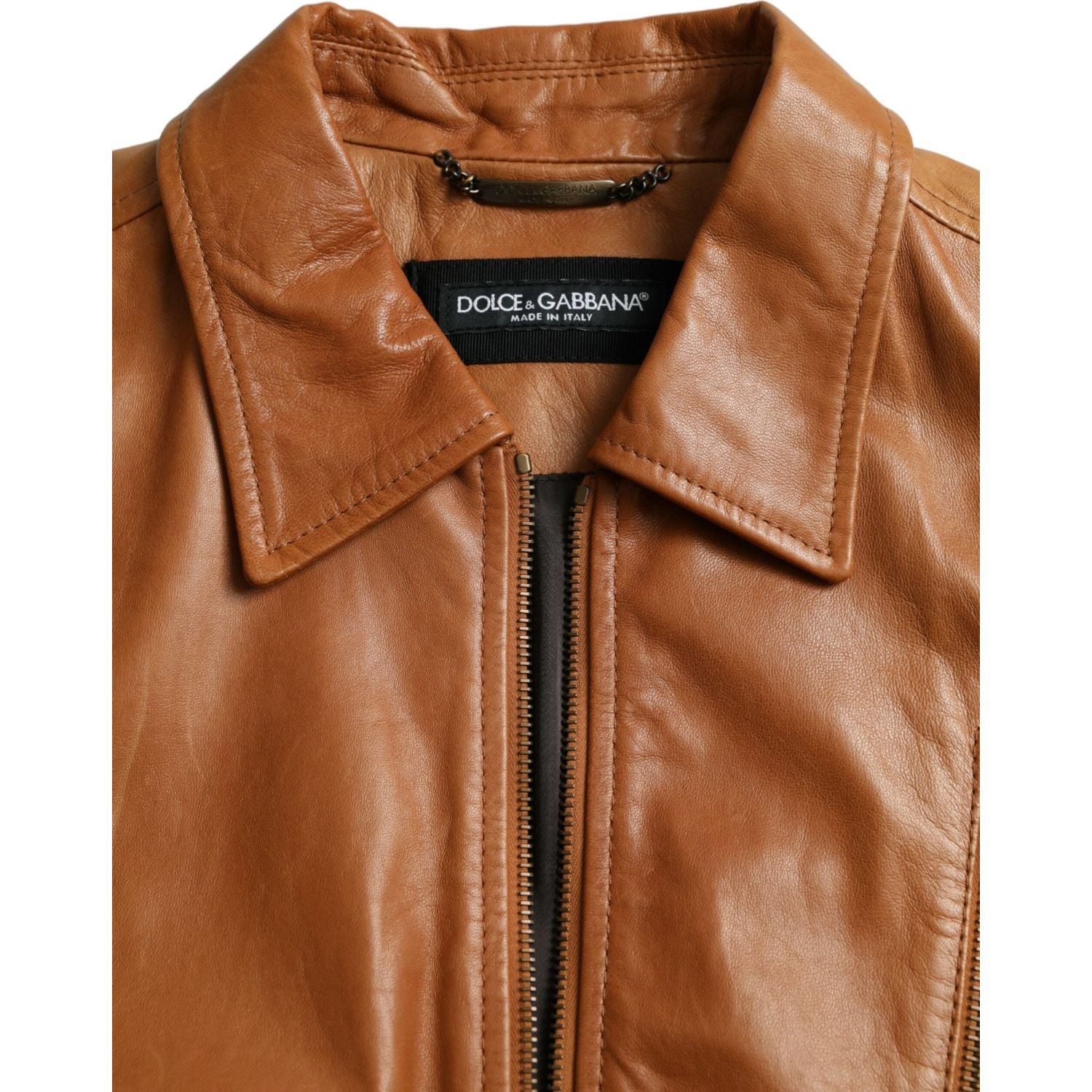 Dolce & Gabbana Brown Lamb Leather Full Zip Blouson Jacket