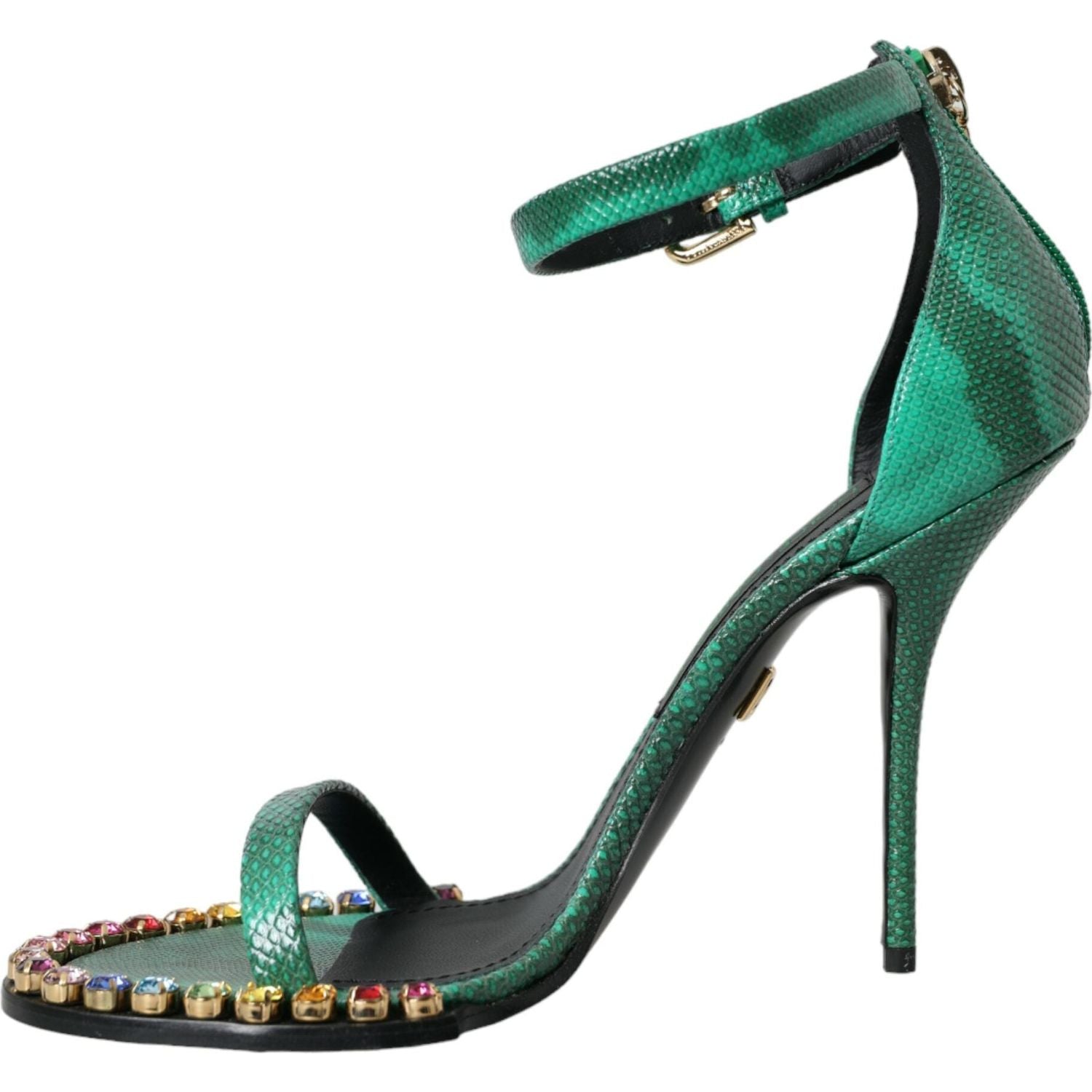 Dolce & Gabbana Green Exotic Leather Crystal Sandals Shoes