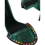 Dolce & Gabbana Green Exotic Leather Crystal Sandals Shoes Dolce & Gabbana Dark Slate Gray