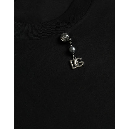 Dolce & Gabbana Black Embellished Cotton Crew Neck T-shirt