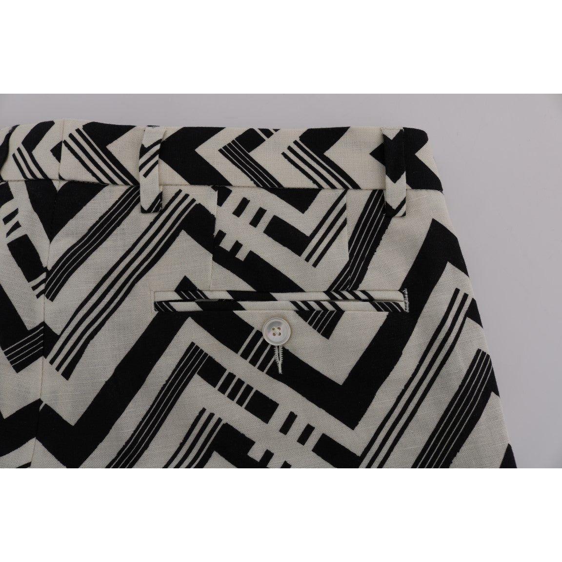 Dolce & Gabbana White Black Striped Cotton Linen Shorts