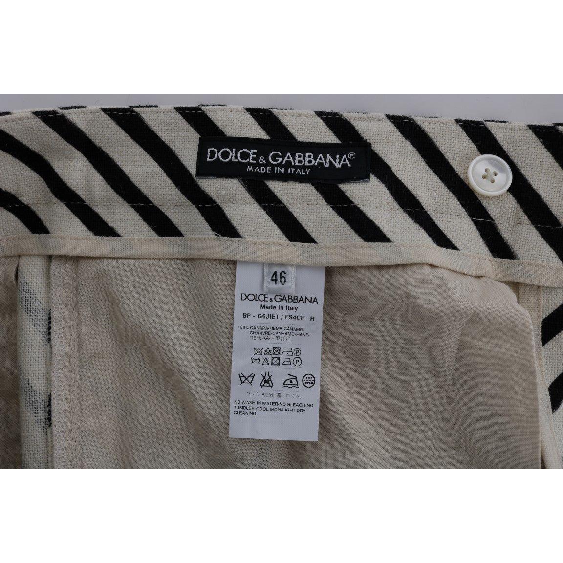 Dolce & Gabbana White Black Striped Hemp Casual Shorts