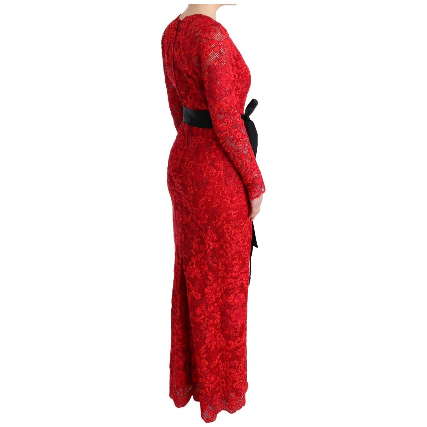 Dolce & Gabbana Red Floral Ricamo Sheath Long Dress WOMAN DRESSES