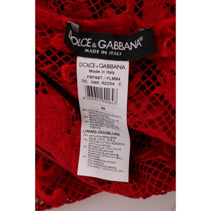 Dolce & Gabbana Red Floral Ricamo Sheath Long Dress WOMAN DRESSES