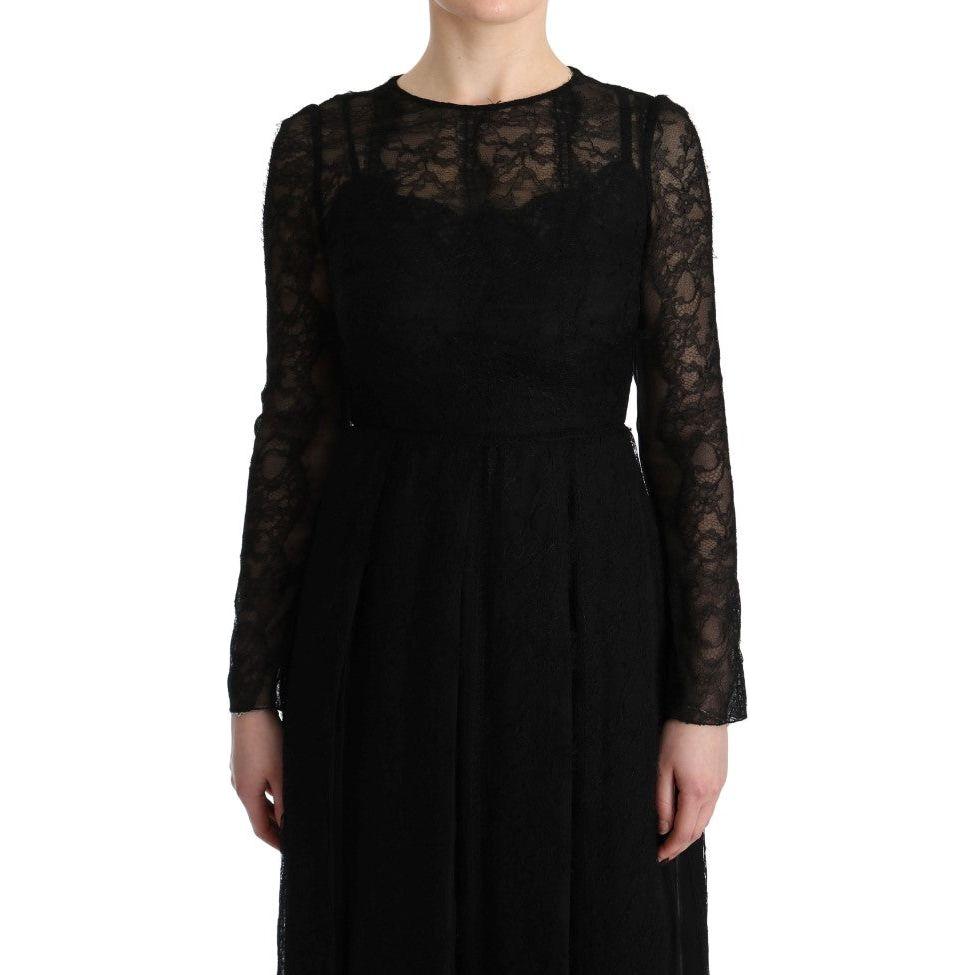 Dolce & Gabbana Black Floral Lace Sheath Silk Dress