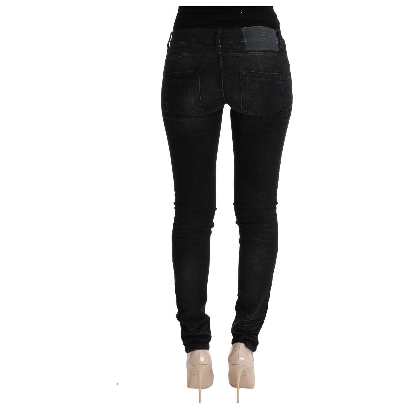 Acht Black Denim Cotton Bottoms Slim Fit Jeans