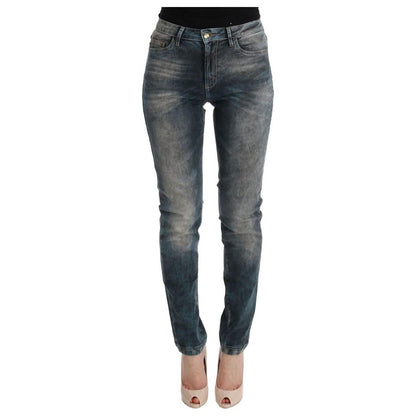 Cavalli Blue Wash Cotton Blend Slim Fit Jeans