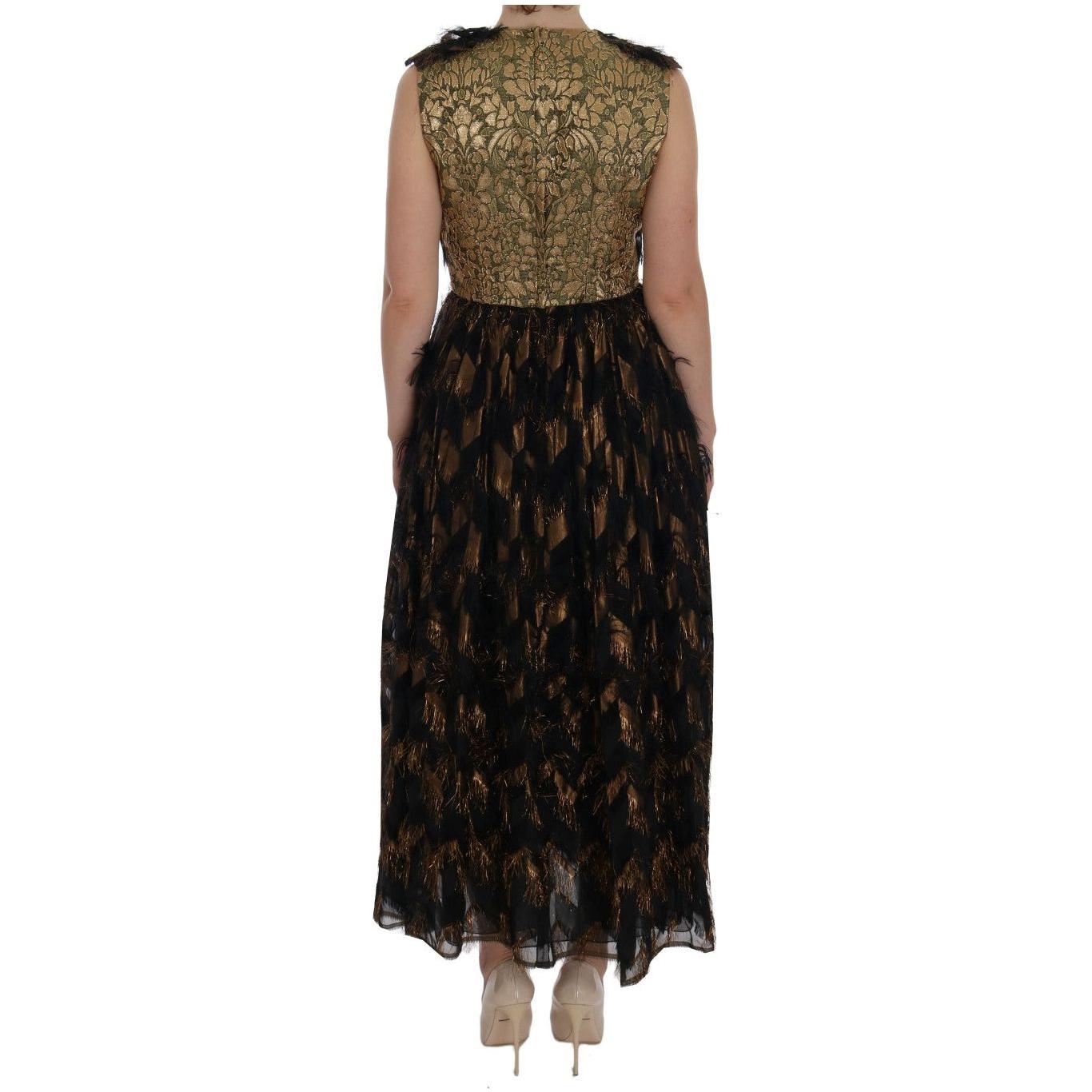 Dolce & Gabbana Black Silk Brown Fringes A-Line Dress
