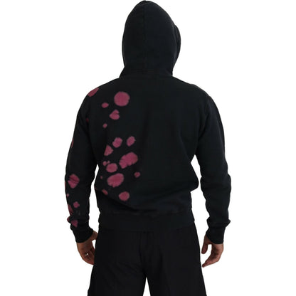 Dsquared² Black Tie Dye Cotton Hooded Sweatshirt Sweater