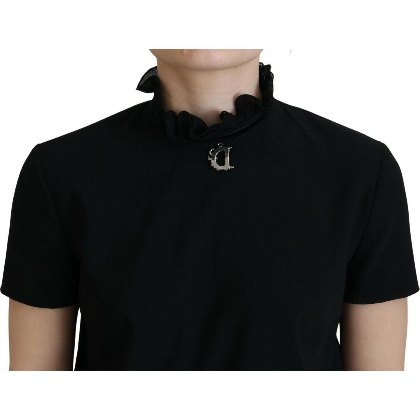 Dsquared² Black Polyester Short Sleeves Sheath Mini Dress