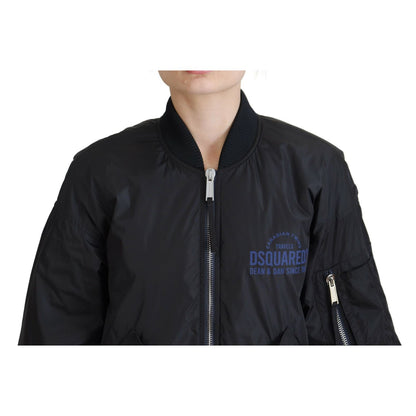 Dsquared² Black Logo Print Full Zip Women Bomber Jacket
