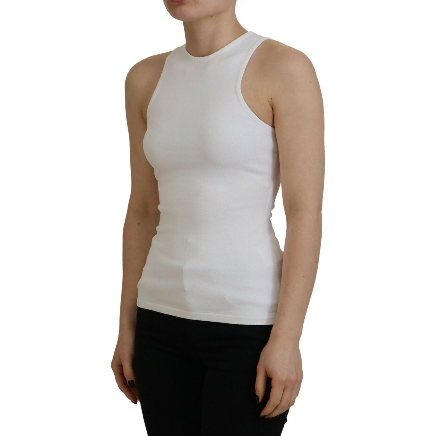 Dsquared² White Viscose Sleeveless Round Neck Tank T-shirt