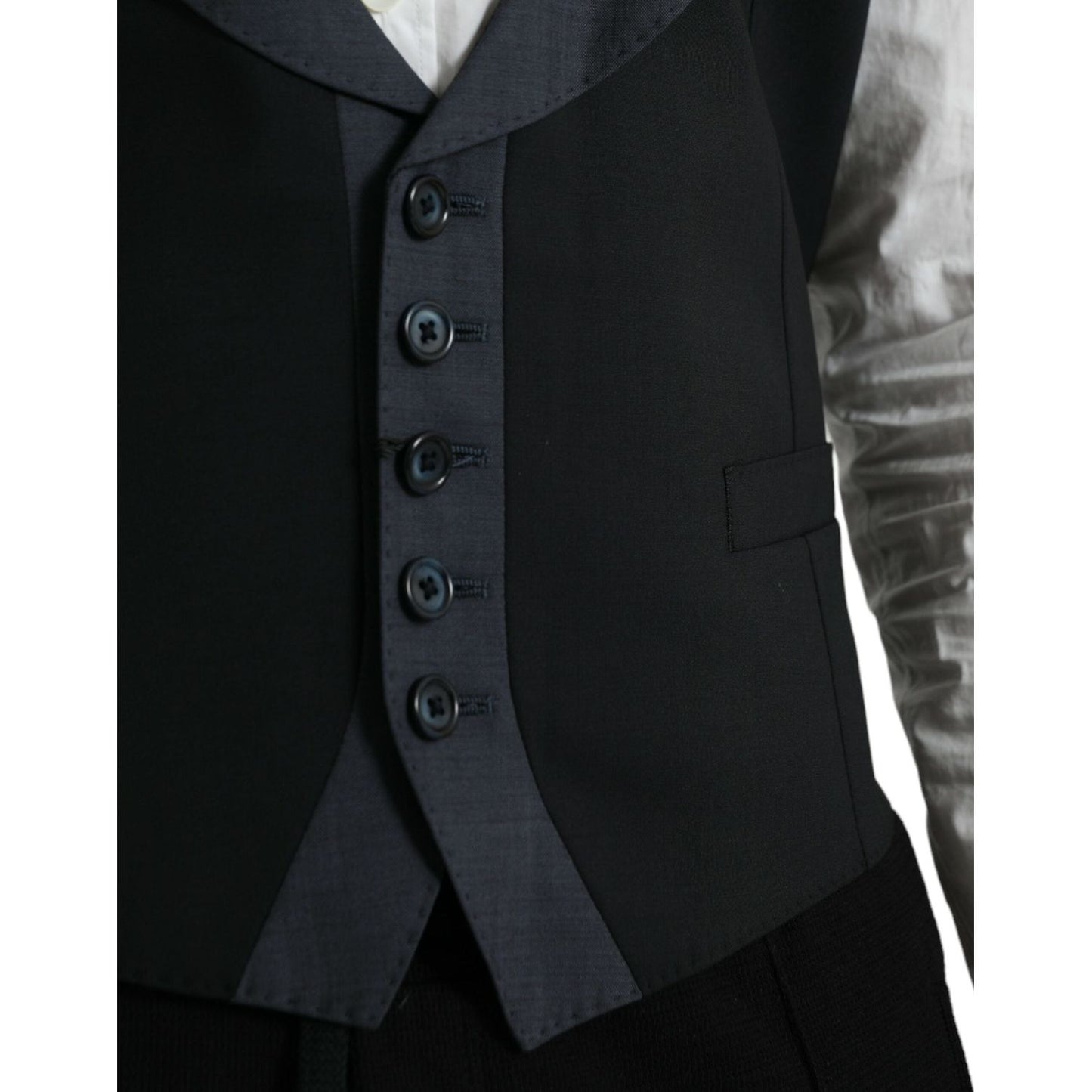 Dolce & Gabbana Black Wool Waistcoat Dress Formal Vest