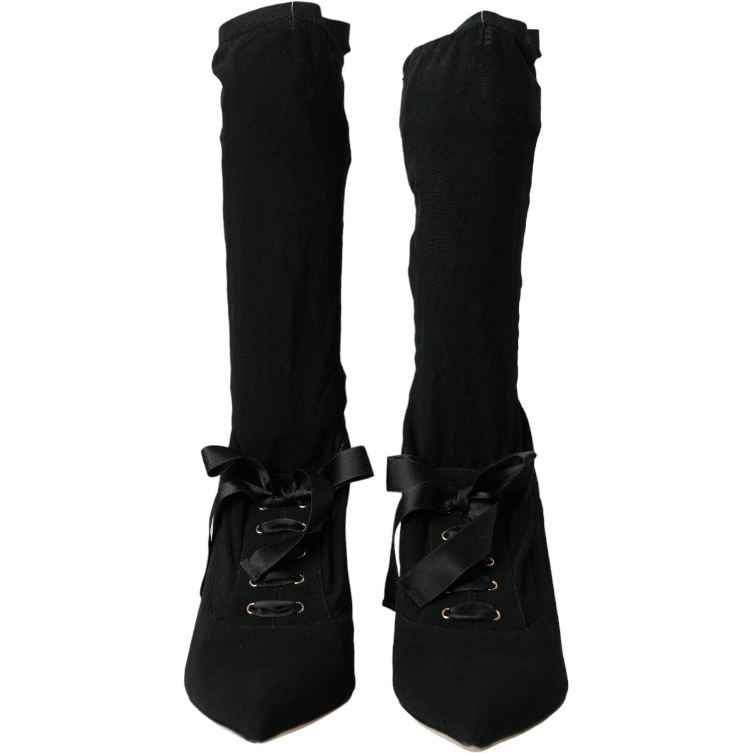 Dolce & Gabbana Black Stiletto Heels Mid Calf Boots Shoes